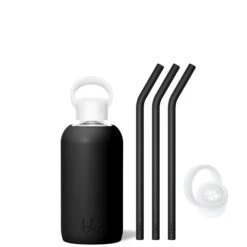 JET - LITTLE BOTTLE SIP KIT 500ML (16 OZ) -Drinkware Shop bkr sip kit silicone straw cap glass water bottle 16oz jet little bottle sip kit 500ml 16 oz bkjskpb t16pb 34994617122987