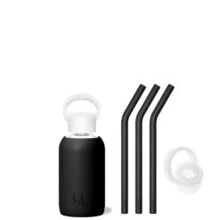JET - TEENY BOTTLE SIP KIT 250ML (8 OZ) -Drinkware Shop bkr sip kit silicone straw cap glass water bottle 8oz jet teeny bottle sip kit 250ml 8 oz bkjskpb t08pb 34994618695851
